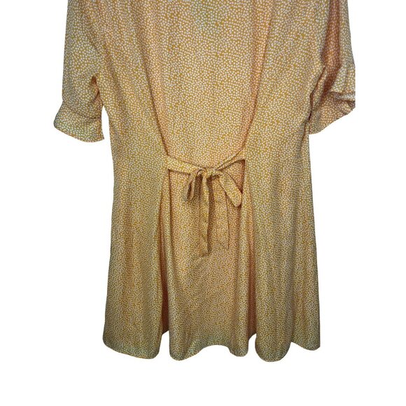 Lulus Castana Mustard Yellow Button-Up Dress With Ruffle Sleeves & Tie Back XL - Picture 13 of 16
